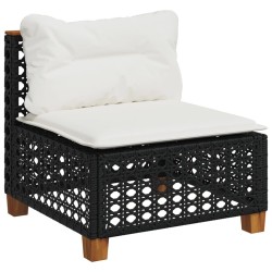 Salon de jardin 5 pcs avec coussins noir résine tressée 