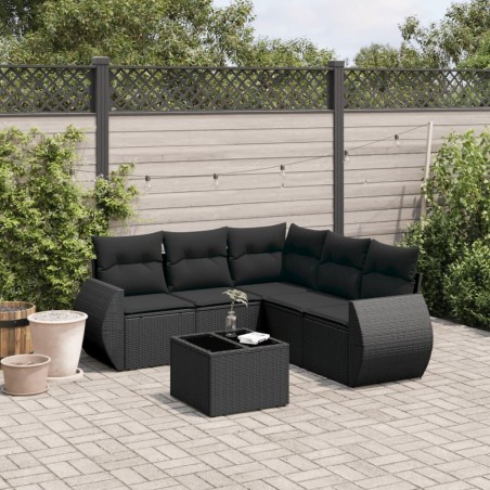 Salon de jardin 6 pcs avec coussins noir résine tressée 