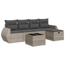 Salon de jardin 6 pcs avec coussins gris clair résine tressée 