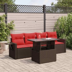 Salon de jardin 5 pcs avec coussins gris résine tressée acacia 
