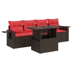 Salon de jardin 5 pcs avec coussins gris résine tressée acacia 