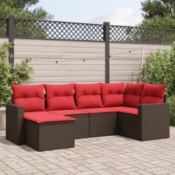 Salon de jardin 6 pcs avec coussins marron résine tressée 