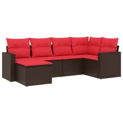 Salon de jardin 6 pcs avec coussins marron résine tressée 