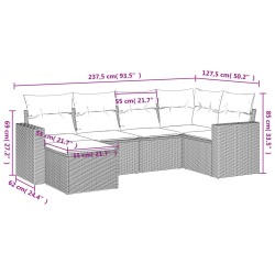 Salon de jardin 6 pcs avec coussins marron résine tressée 