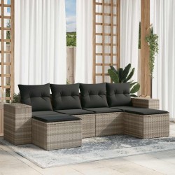 Salon de jardin 6 pcs avec coussins gris clair résine tressée 