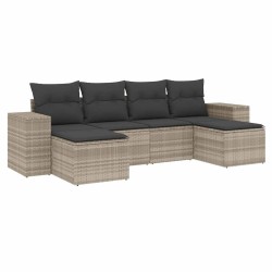 Salon de jardin 6 pcs avec coussins gris clair résine tressée 