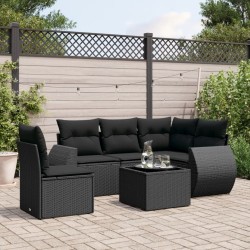 Salon de jardin 6 pcs avec coussins noir résine tressée 