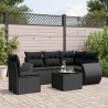Salon de jardin 6 pcs avec coussins noir résine tressée 