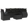 Salon de jardin 6 pcs avec coussins noir résine tressée 