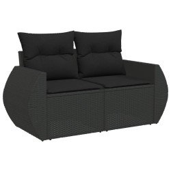 Salon de jardin 6 pcs avec coussins noir résine tressée 