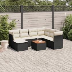 Salon de jardin 8 pcs avec coussins noir résine tressée 