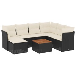 Salon de jardin 8 pcs avec coussins noir résine tressée 