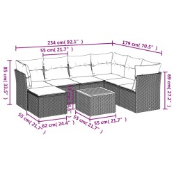 Salon de jardin 8 pcs avec coussins noir résine tressée 