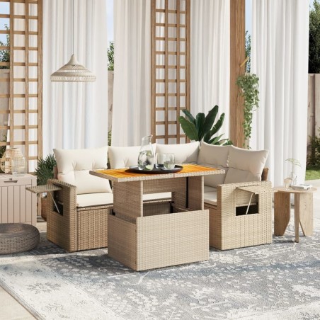 Salon de jardin avec coussins 5 pcs beige résine tressée 