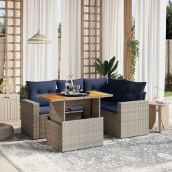 Salon de jardin 5 pcs avec coussins gris résine tressée 