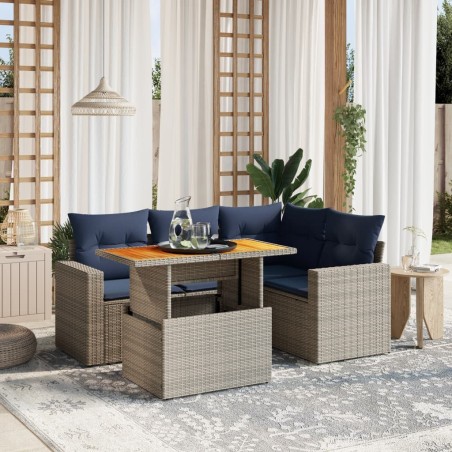 Salon de jardin 5 pcs avec coussins gris résine tressée 