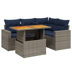 Salon de jardin 5 pcs avec coussins gris résine tressée 
