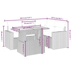 Salon de jardin 5 pcs avec coussins gris résine tressée 
