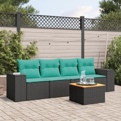 Salon de jardin 5 pcs avec coussins noir résine tressée 