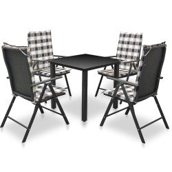 Ensemble à manger d'extérieur 5pcs avec coussins Aluminium Noir 