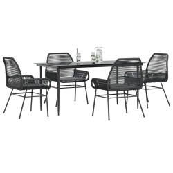 Ensemble à manger de jardin et coussins 5 pcs noir rotin verre 
