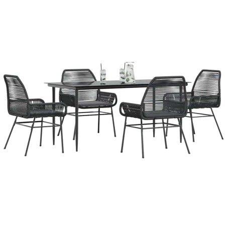 Ensemble à manger de jardin et coussins 5 pcs noir rotin verre 