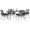 Ensemble à manger de jardin et coussins 5 pcs noir rotin verre 