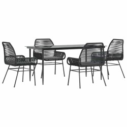 Ensemble à manger de jardin et coussins 5 pcs noir rotin verre 