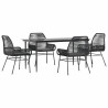 Ensemble à manger de jardin et coussins 5 pcs noir rotin verre 