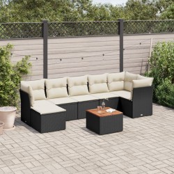 Salon de jardin 8 pcs avec coussins noir résine tressée 