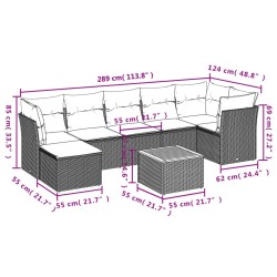 Salon de jardin 8 pcs avec coussins noir résine tressée 