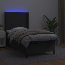 Sommier à lattes de lit matelas LED Noir 90x190 cm Similicuir 
