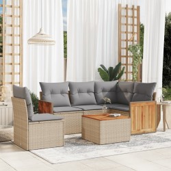 Salon de jardin avec coussins 6 pcs beige résine tressée 