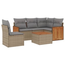 Salon de jardin avec coussins 6 pcs beige résine tressée 