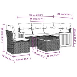 Salon de jardin avec coussins 6 pcs beige résine tressée 