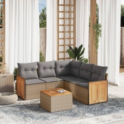 Salon de jardin avec coussins 6 pcs beige résine tressée 