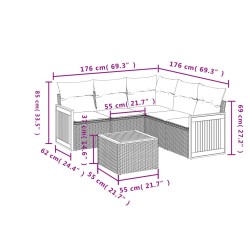 Salon de jardin avec coussins 6 pcs beige résine tressée 