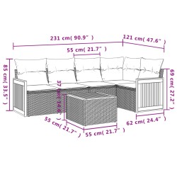 Salon de jardin avec coussins 6 pcs beige résine tressée 