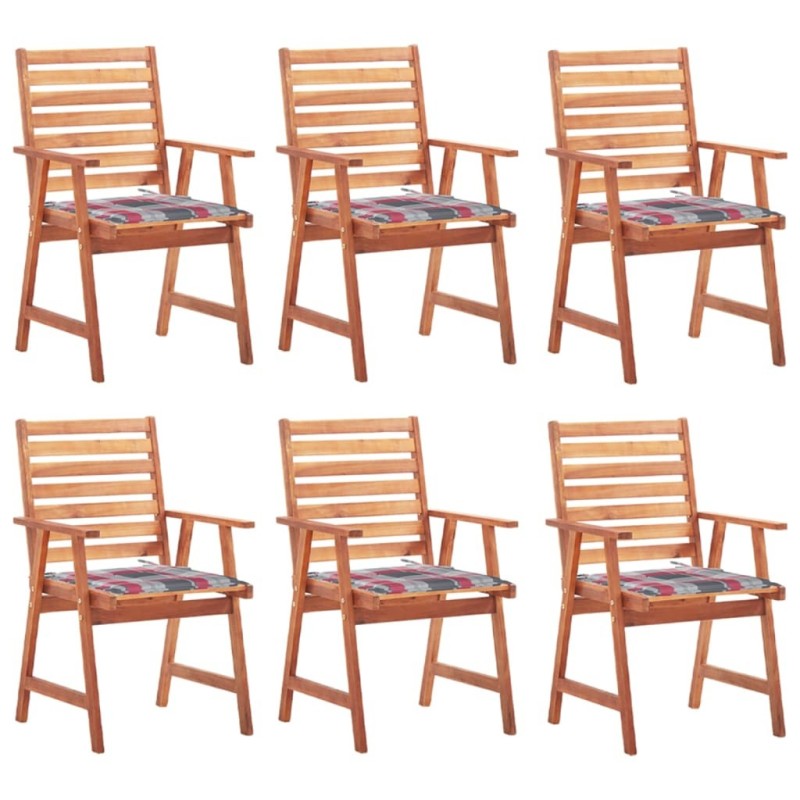 Chaises à manger d'extérieur lot de 6 et coussins Acacia massif 