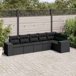 Salon de jardin 6 pcs avec coussins noir résine tressée 