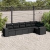 Salon de jardin 6 pcs avec coussins noir résine tressée 