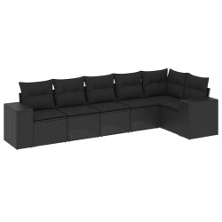 Salon de jardin 6 pcs avec coussins noir résine tressée 