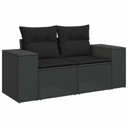 Salon de jardin 6 pcs avec coussins noir résine tressée 
