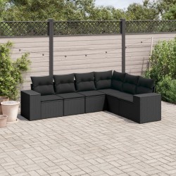 Salon de jardin 6 pcs avec coussins noir résine tressée 