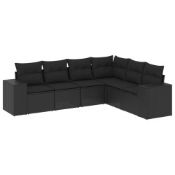 Salon de jardin 6 pcs avec coussins noir résine tressée 