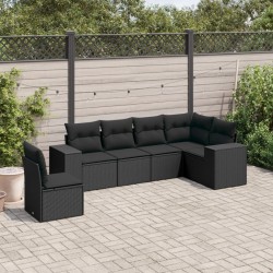 Salon de jardin 6 pcs avec coussins noir résine tressée 