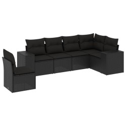 Salon de jardin 6 pcs avec coussins noir résine tressée 