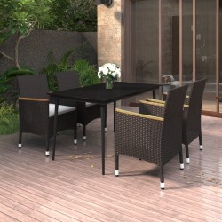 Ensemble à manger de jardin coussins 5 pcs Résine tressée Verre 