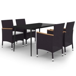 Ensemble à manger de jardin coussins 5 pcs Résine tressée Verre 