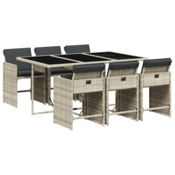 Ensemble à manger de jardin et coussins 7 pcs gris clair rotin 